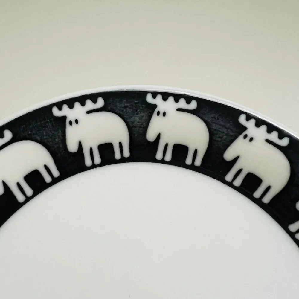 MOZ Sweden Black White Ceramic Moose Rim Appetizer Plates, Set of 2
